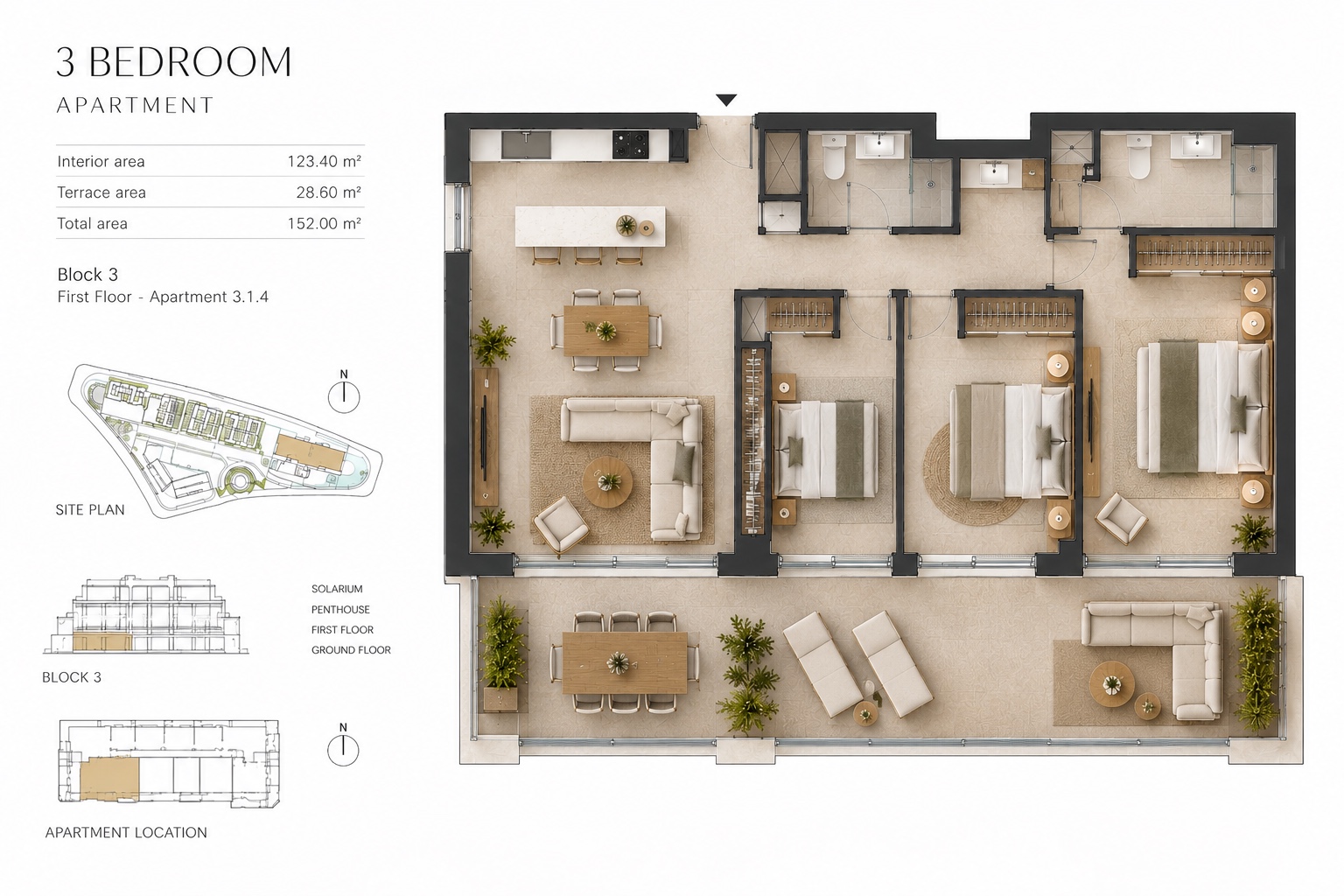Floorplan for Three bedroom apartment
